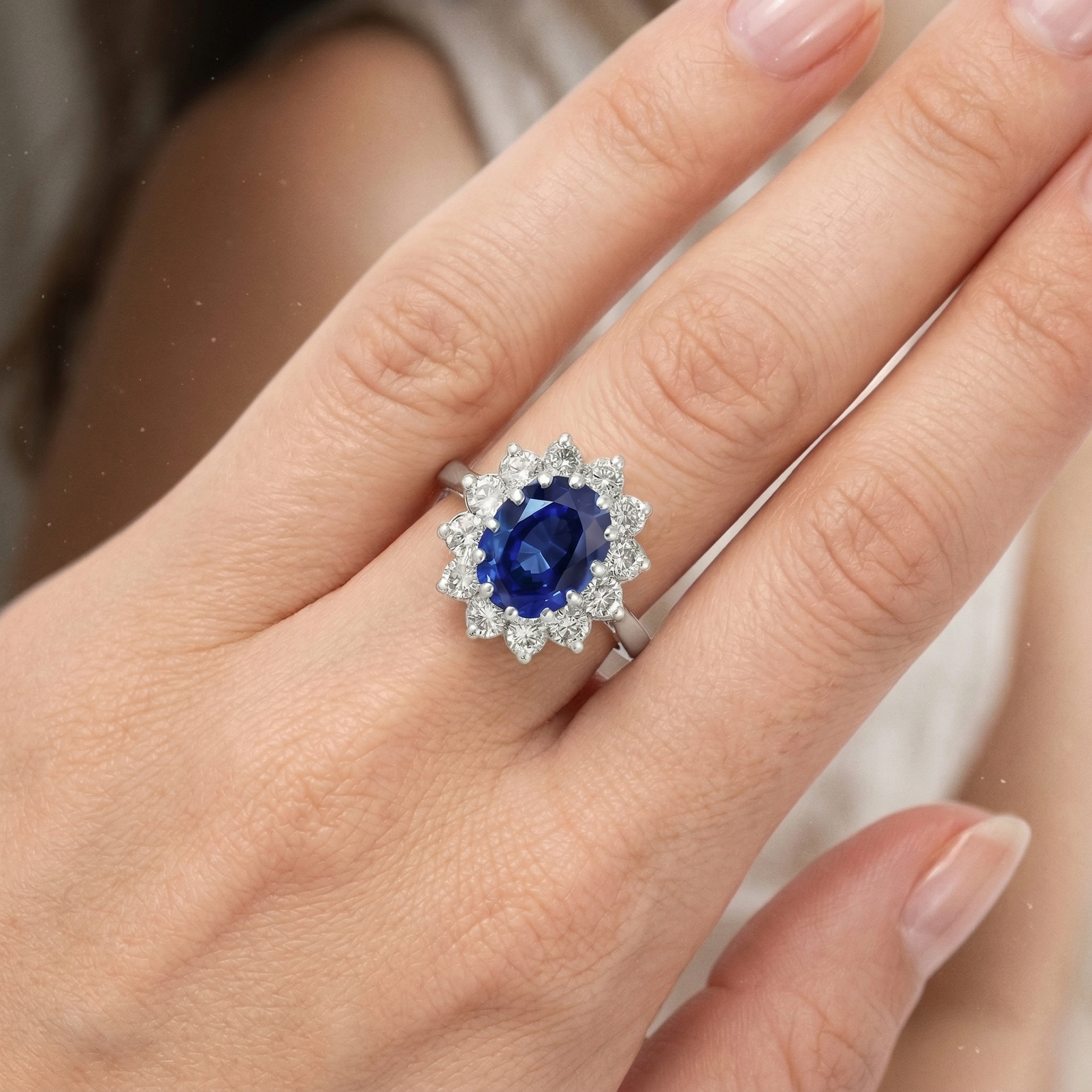 6 Carats Sri Lanka Blue Sapphire Natural Earth Mined DIAMOND ( NOT LAB GROWN )s Ring 14K White Gold
