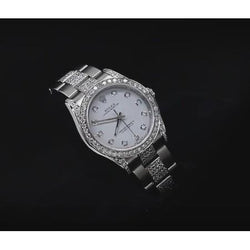 6 Ct.Custom Natural Earth Mined Diamond Rolex No-Date Midsize Watch Gray Dial Ss