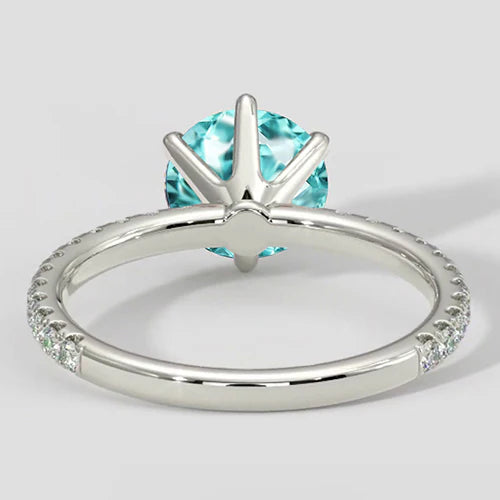6 Prong Round Paraiba Ring with Diamond Accents