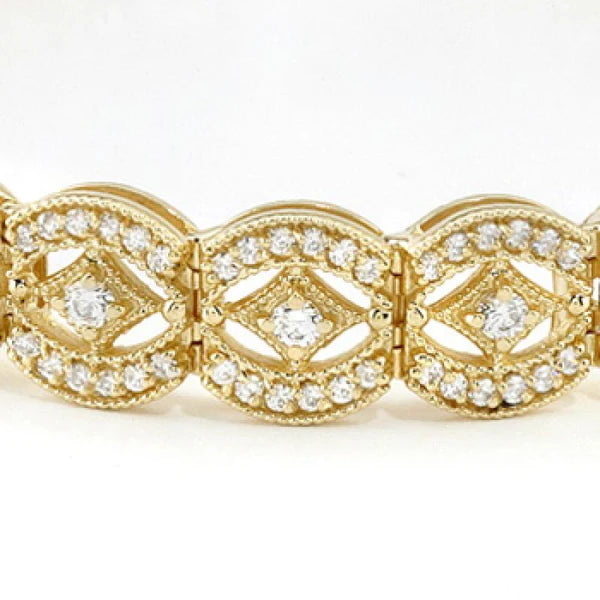 6.05 Carats Diamond Vintage Look Real Diamond Tennis Bracelet Yellow Gold