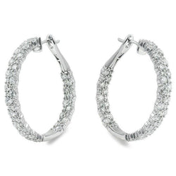 6.20 Carats Round Brilliant Cut Genuine Diamonds Lady Hoop Earrings 14K Gold