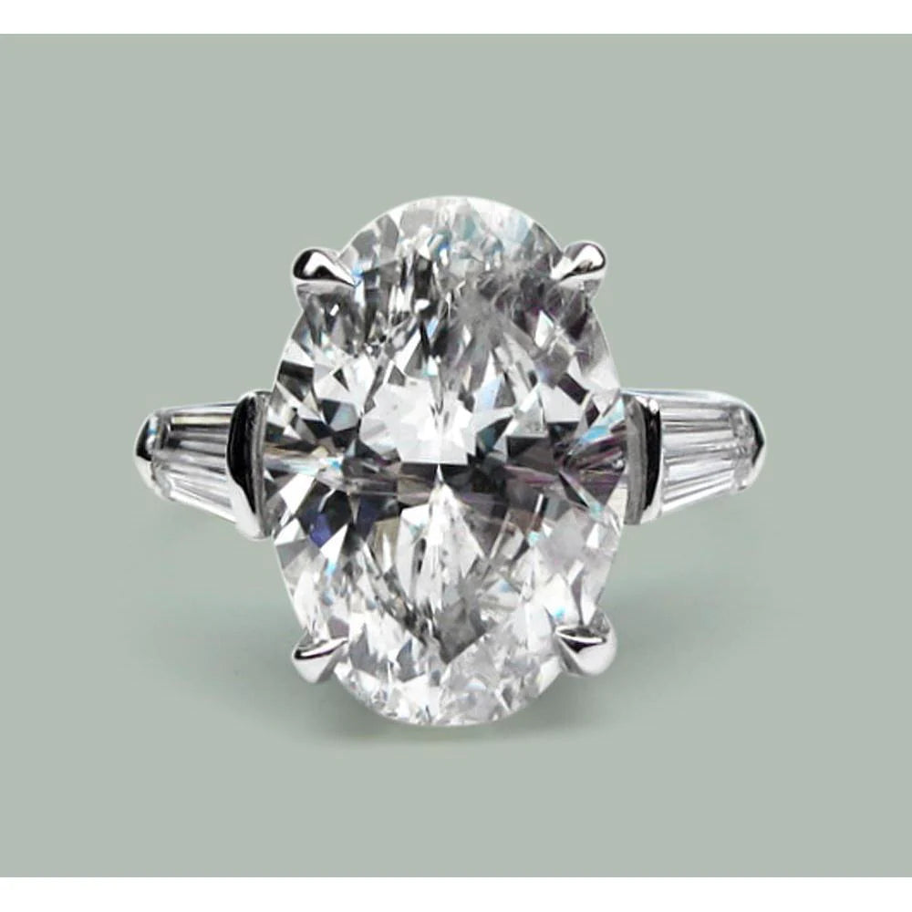 6.20 Ct. Oval & Baguettes Real Diamonds 3 Stone Wedding Ring