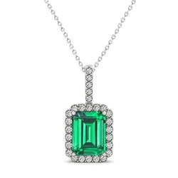 6.25 Carats Green Emerald And Diamond Gemstone Pendant 14K White Gold