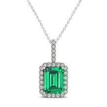6.25 Carats Green Emerald And Diamond Gemstone Pendant 14K White Gold