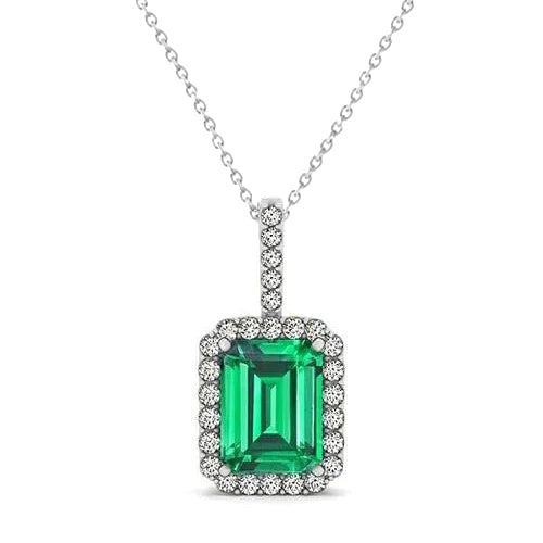 6.25 Carats Green Emerald And Diamond Gemstone Pendant 14K White Gold