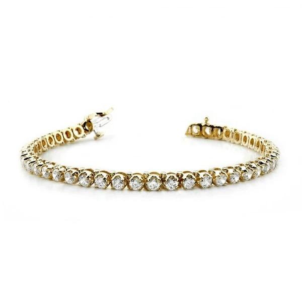  Prong Set Round Natural Diamonds Tennis Bracelet 14K Yellow Gold