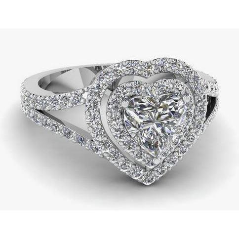 6.50 Carats Heart And Round Halo Real Diamond Ring White Gold 14K