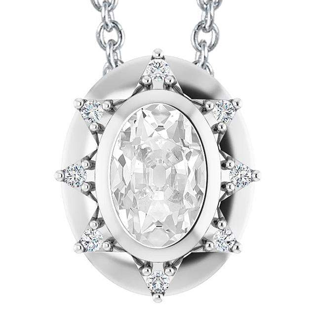 6.50 Carats Oval Old Miner Halo Women Genuine Diamond Pendant Bezel Star Style