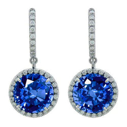 6.50 Carats Sapphire And Diamond Drop Earrings White Gold 14K