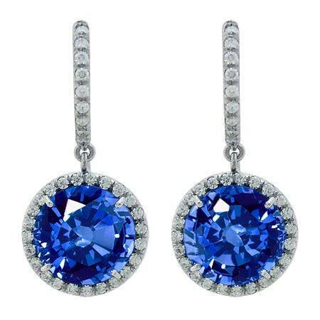 6.50 Carats Sapphire And Diamond Drop Earrings White Gold 14K