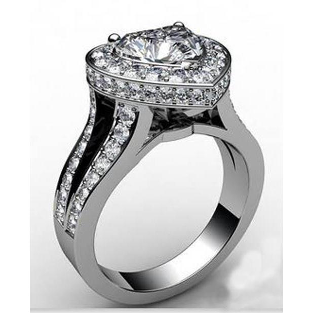 6.50 Ct Heart And Round Diamond Halo Wedding Split Shank Ring White Gold