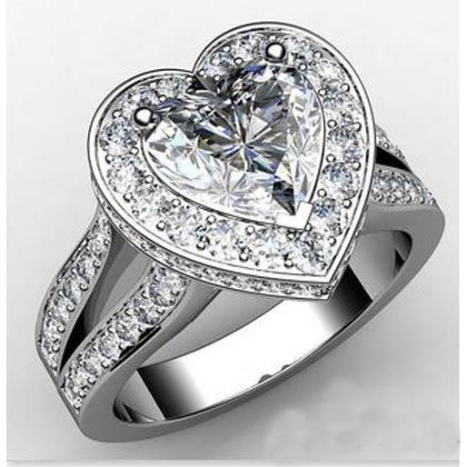 6.50 Ct Heart And Round Real Diamond Halo Wedding Split Shank Ring White Gold