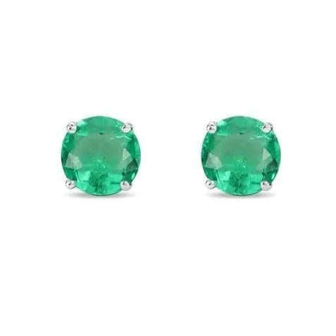 6.50 Ct Round Cut Green Emerald Women Studs Earrings Gold White 14K New