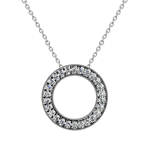 6.50 Ct Round Cut Real Diamonds Milgrain Circle Pendant Necklace White Gold