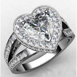 6.60 Carats Heart Cut With Round Real Diamond Ring White Gold 14K