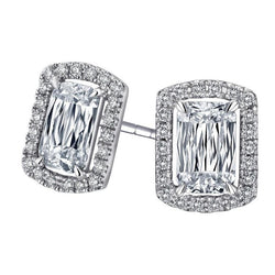 6.70 Carats Cushion & Round Cut Genuine Diamonds Lady Stud Earrings