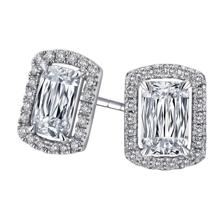 6.70 Carats Cushion & Round Cut Genuine Diamonds Lady Stud Earrings