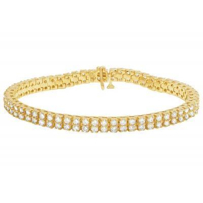 6.70 Carats Double Row Genuine Diamonds Tennis Bracelet Yellow Gold 14K