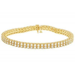 6.70 Carats Double Row Genuine Diamonds Tennis Bracelet Yellow Gold 14K