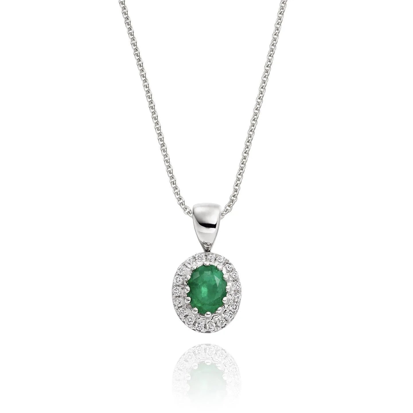 6.70 Carats Green Emerald & Diamond Gemstone Necklace Prong 14K White Gold