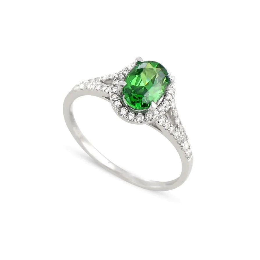 6.75 Carats Green Emerald And Diamond Ring White Gold 14K