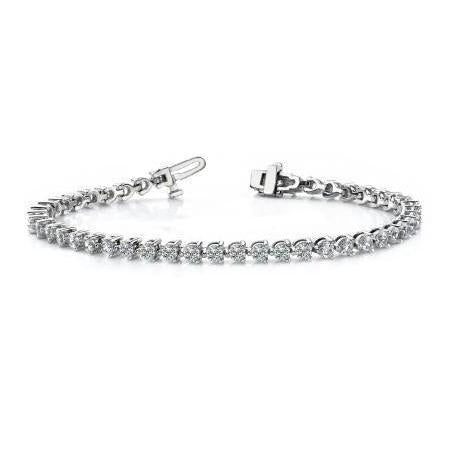 6.75 Carats Round 3 Prong Set Real Diamond Tennis Bracelet Solid White Gold