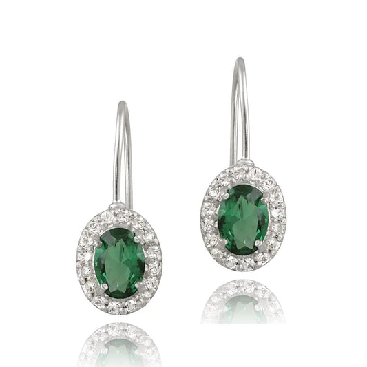 6.90 Carats Green Emerald And Diamonds Dangle Hoop Earrings White Gold 14K