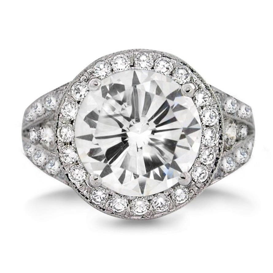 Real Diamond Halo Engagement Ring 6 ct 14K White Gold – main view