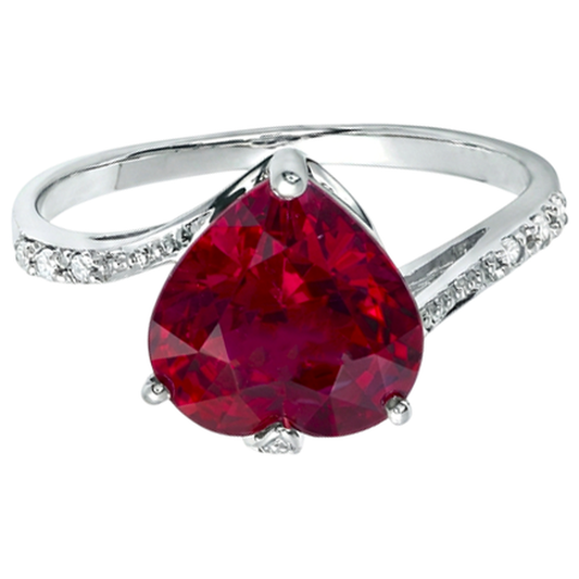 7.20 Ct Heart Cut Red Ruby And Round Natural Earth Mined Diamond Ring Gold White 14K