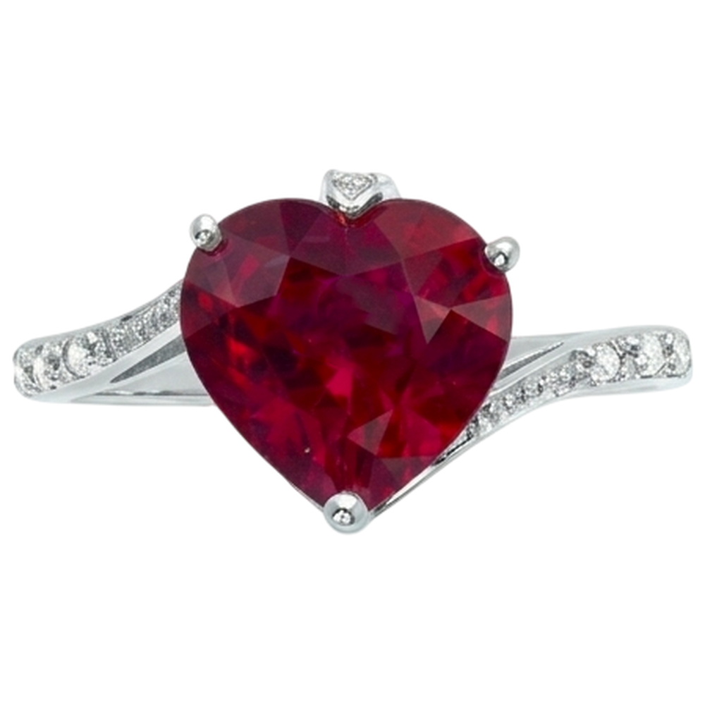 7.20 Ct Heart Cut Red Ruby And Round Natural Earth Mined Diamond Ring Gold White 14K