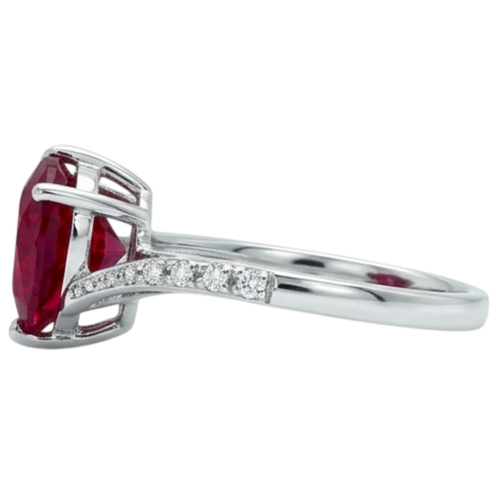 7.20 Ct Heart Cut Red Ruby And Round Natural Earth Mined Diamond Ring Gold White 14K