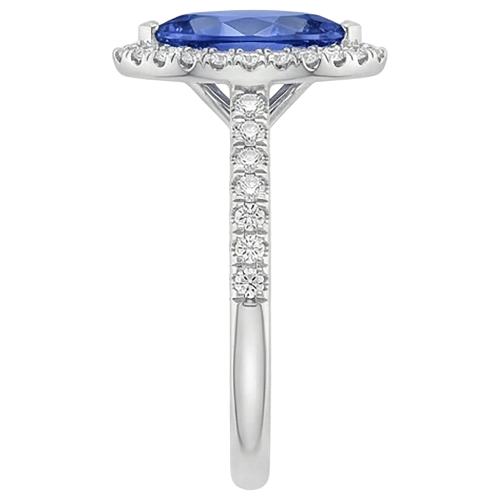natural round tanzanite 7.25ct ring on white background