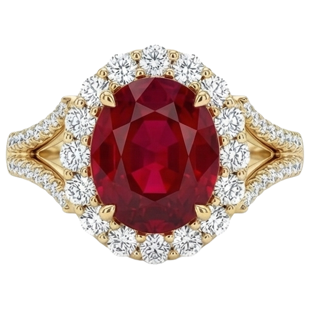 7.25 Carats Oval Red Ruby With Natural Earth Mined Diamond Wedding Ring Yellow Gold 14K
