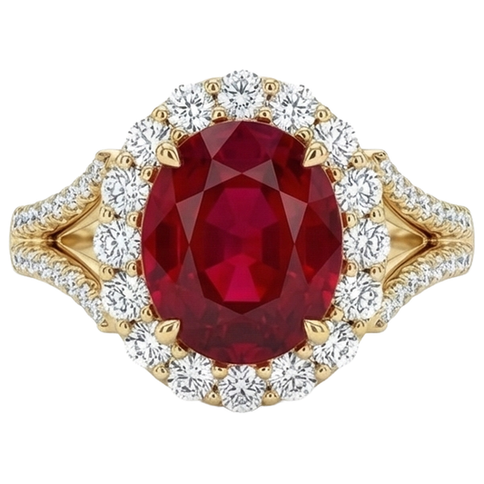 7.25 Carats Oval Red Ruby With Natural Earth Mined Diamond Wedding Ring Yellow Gold 14K