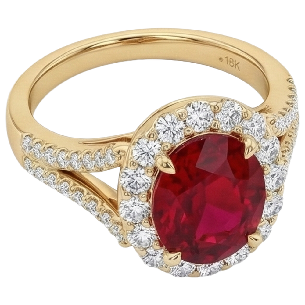 7.25 Carats Oval Red Ruby With Natural Earth Mined Diamond Wedding Ring Yellow Gold 14K