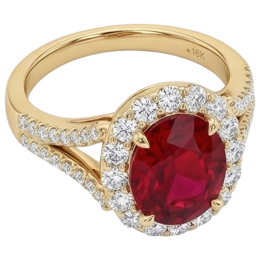 7.25 Carats Oval Red Ruby With Natural Earth Mined Diamond Wedding Ring Yellow Gold 14K