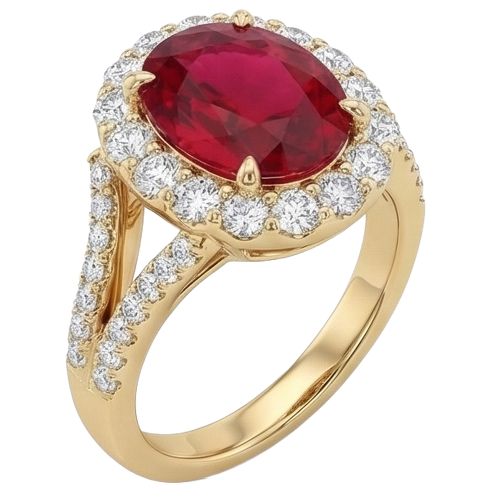 7.25 Carats Oval Red Ruby With Natural Earth Mined Diamond Wedding Ring Yellow Gold 14K