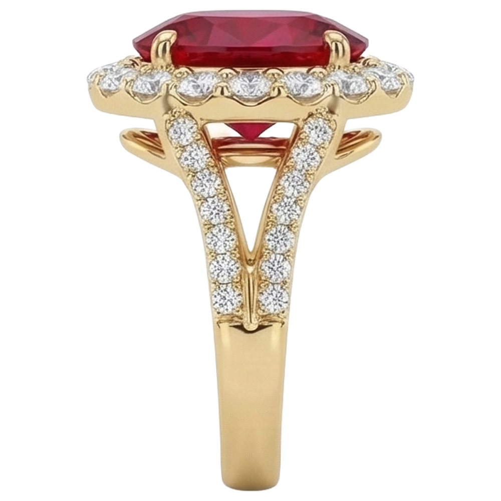 7.25 Carats Oval Red Ruby With Natural Earth Mined Diamond Wedding Ring Yellow Gold 14K