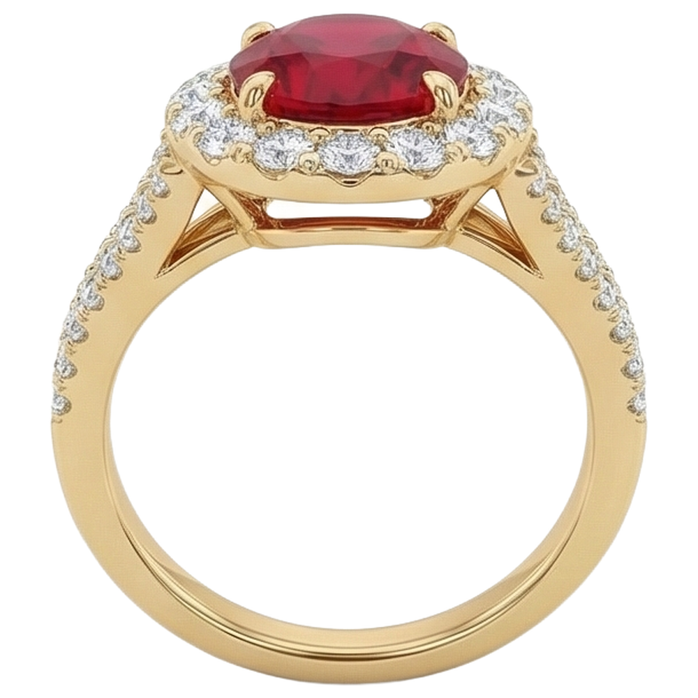 7.25 Carats Oval Red Ruby With Natural Earth Mined Diamond Wedding Ring Yellow Gold 14K