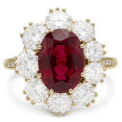 7.25 Ct Prong Set Oval Cut Garnet And Natural Earth Mined Diamonds Engagement Ring