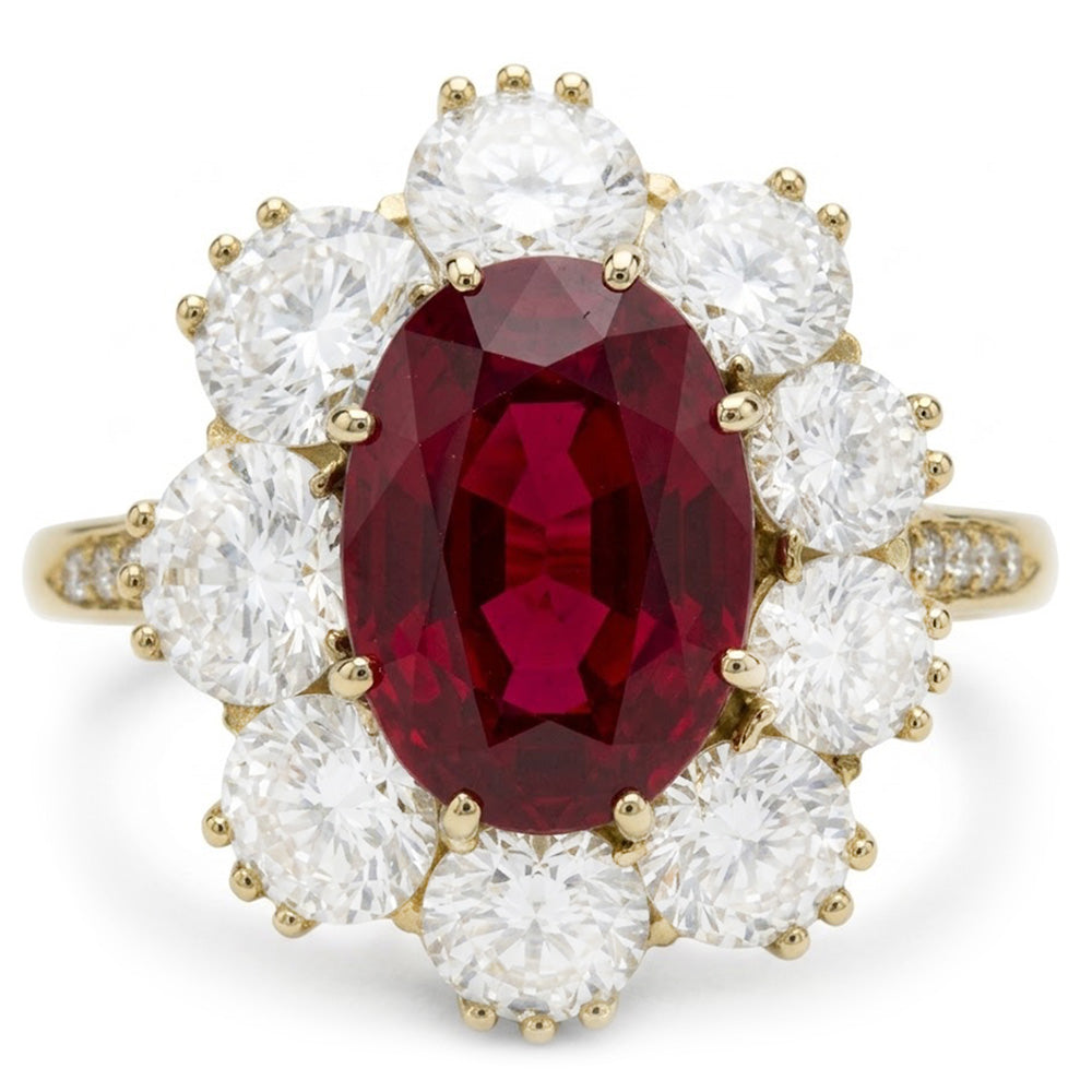 7.25 Ct Prong Set Oval Cut Garnet And Natural Earth Mined Diamonds Engagement Ring