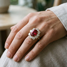 7.25 Ct Prong Set Oval Cut Garnet And Natural Earth Mined Diamonds Engagement Ring
