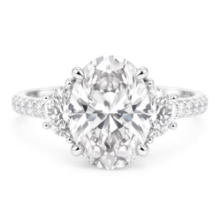 7.30 Carats Oval & Half Moon Real Natural Earth Mined Diamond 3 Stone Engagement Ring