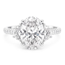 7.30 Carats Oval & Half Moon Real Natural Earth Mined Diamond 3 Stone Engagement Ring