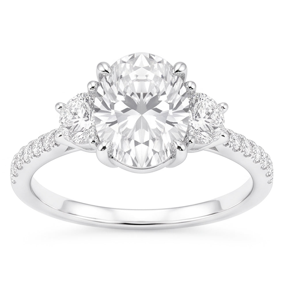7.30 Carats Oval & Half Moon Real Natural Earth Mined Diamond 3 Stone Engagement Ring