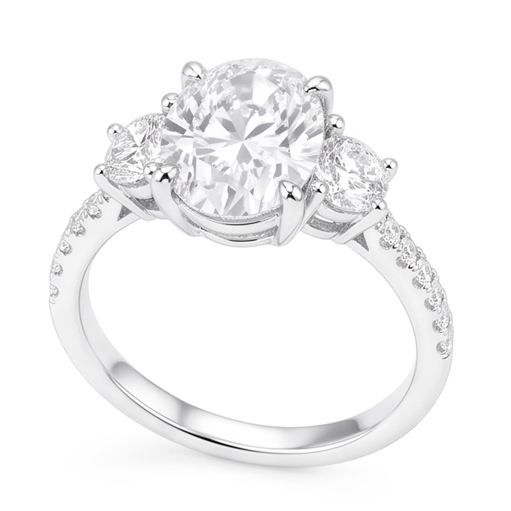 7.30 Carats Oval & Half Moon Real Natural Earth Mined Diamond 3 Stone Engagement Ring
