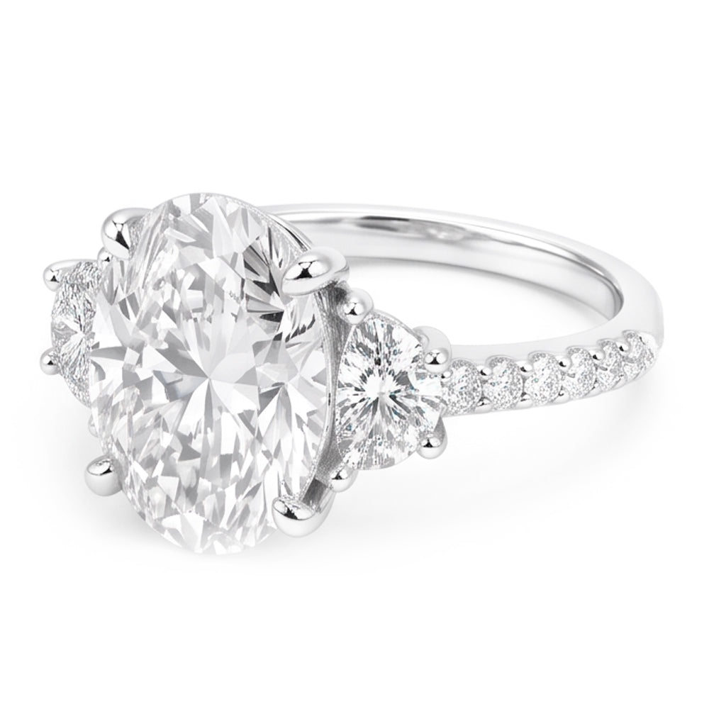 7.30 Carats Oval & Half Moon Real Natural Earth Mined Diamond 3 Stone Engagement Ring