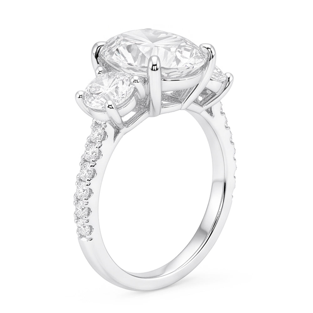 7.30 Carats Oval & Half Moon Real Natural Earth Mined Diamond 3 Stone Engagement Ring