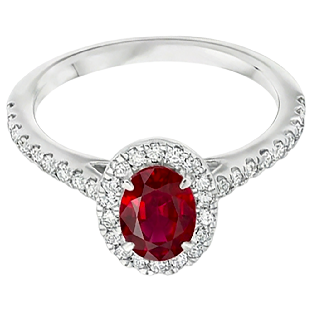 7.35 Carats Oval Ruby With Round Natural Earth Mined DIAMOND ( NOT LAB GROWN )s Ring White Gold 14K