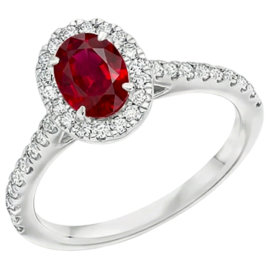 7.35 Carats Oval Ruby With Round Natural Earth Mined DIAMOND ( NOT LAB GROWN )s Ring White Gold 14K